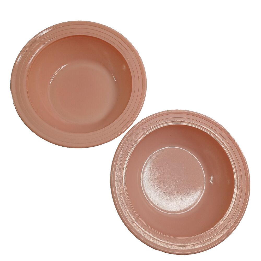 2 Hazel Atlas Moderntone Platonite Vegetable Serving Bowl Pinky Peach 9" Glass